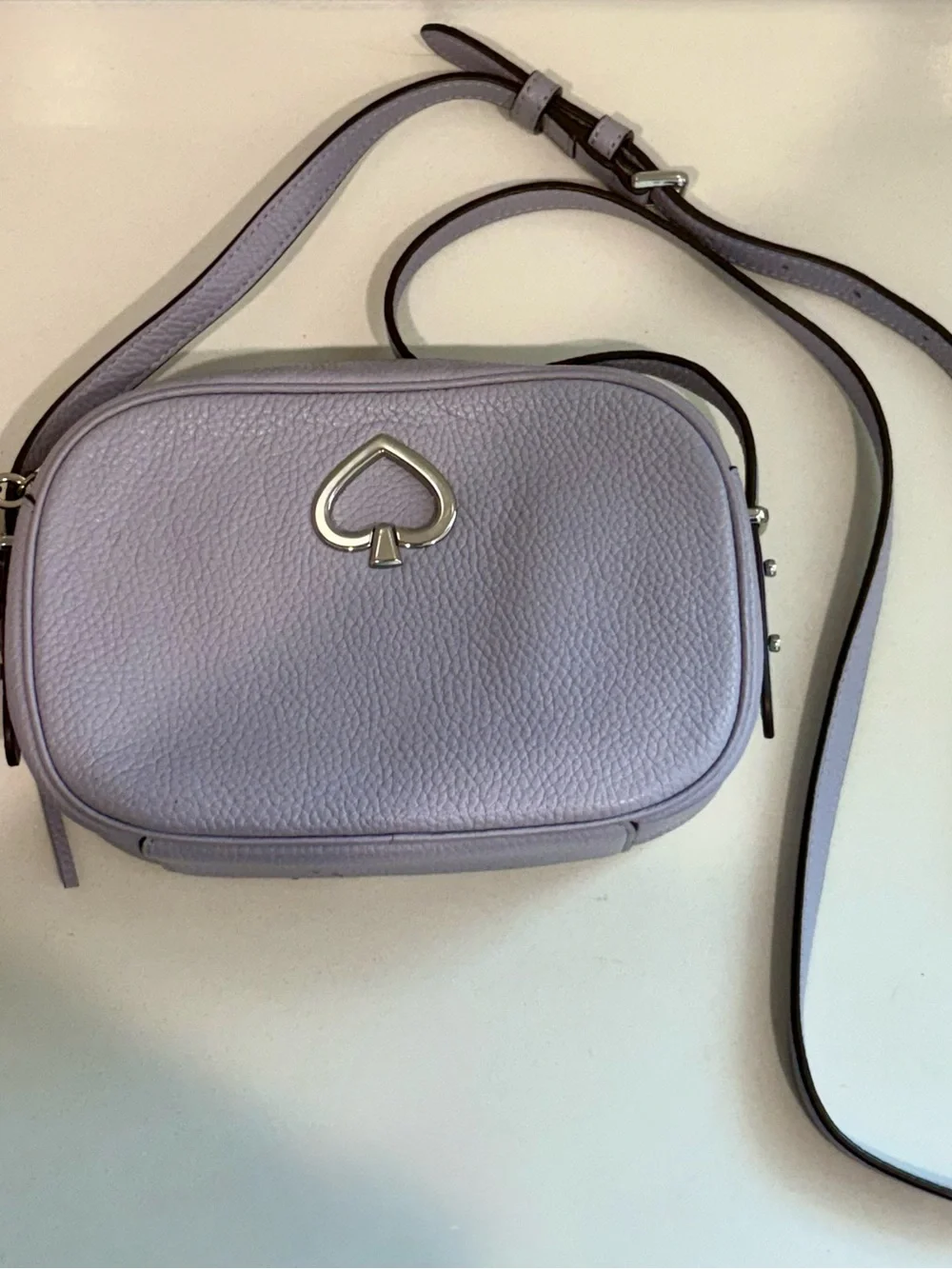 Kate Spade Kourtney Camera Crossbody Bag Frozen Lilac Pebbled Leather Tassel